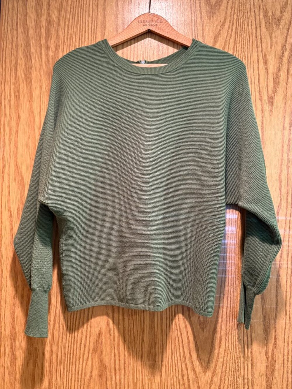 Philosophy Ribbed Knit Sweater Back Zip Green Textured Pullover Size S
